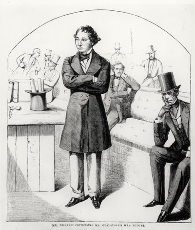 El Sr. Disraeli criticando el presupuesto de guerra del Sr. Gladstone de English School